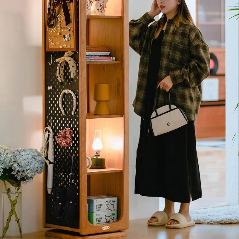 

360-degree rotating full-length mirror solid wood rotating bookshelf Gemini rotating floor full-length mirror bookcase storage
