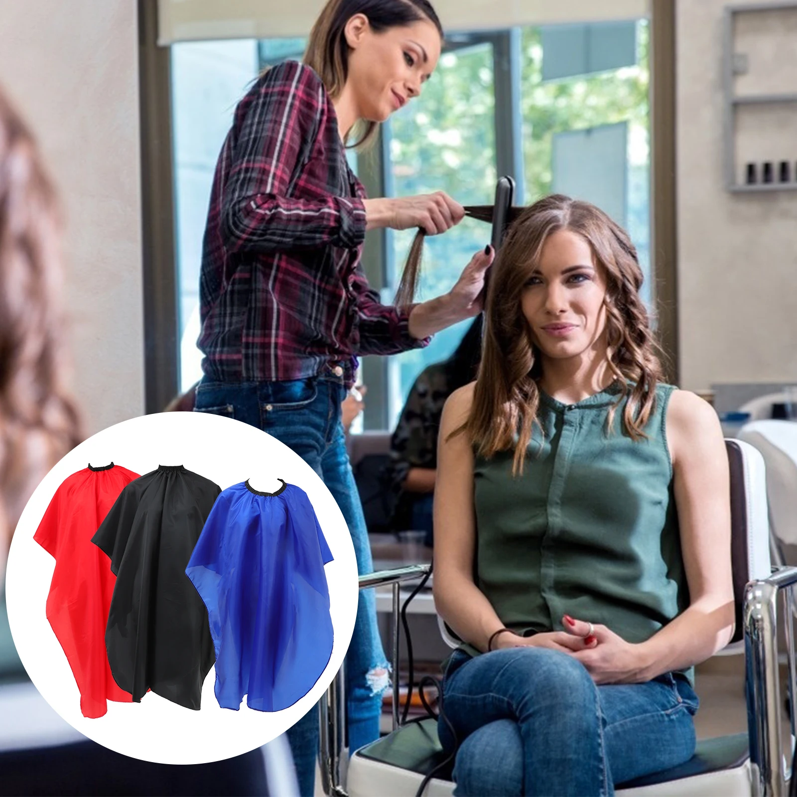 

3pcs Barber Cape Hair Cutting Apron Salon Styling Gown Dense Cloth Soft Fabric Elastic Band Metal Buckle Hairstyling Coloring
