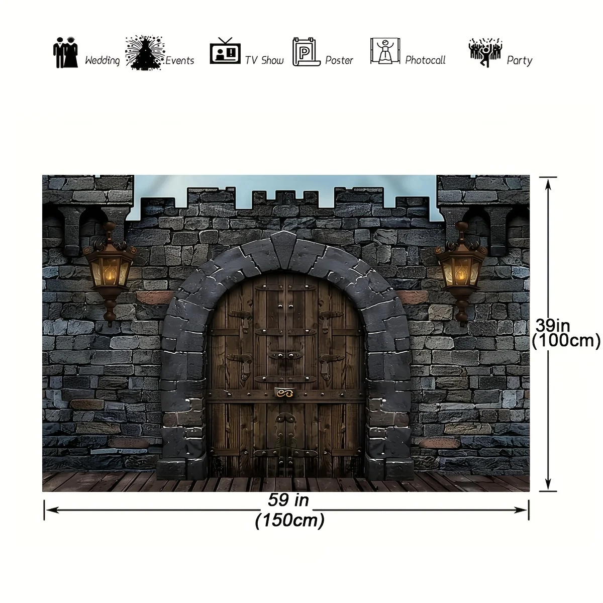 A medieval castle background, knight decorated castle wall background, century themed party decoration supplies