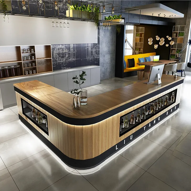 Retro Industrial Style Clear Bar Counter Hotel Front Desk Reception Gym Checkout Corner Unit Modern Transparent Service