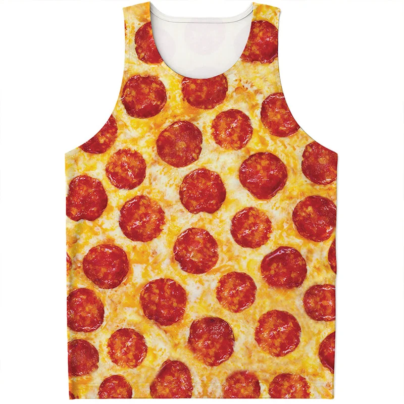 Cute Pepperoni Pizza Tank Top For Men Summer 3D Printed Food Oversized Vest Women Street Quick Dry Sleeveless T-Shirt Tops