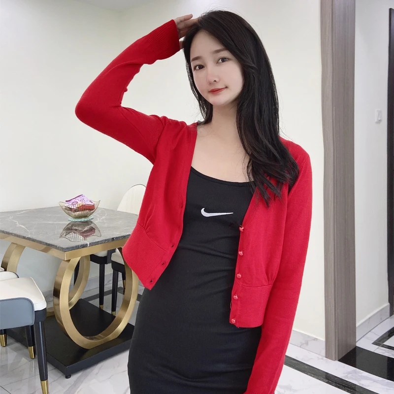 Crochet Top Korean Fashion Style Jersey Cropped Clothing Tricot Cardigan Female Black Knitted Ladies Sweaters Outerwear Blouses