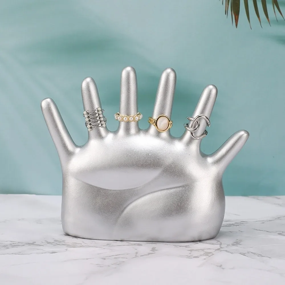 6 Fingers Palm Shape Rings Holder Resin Crafts Watch Organizer Simple Vintage Jewelry Display Stand Living Room Bedroom Decor