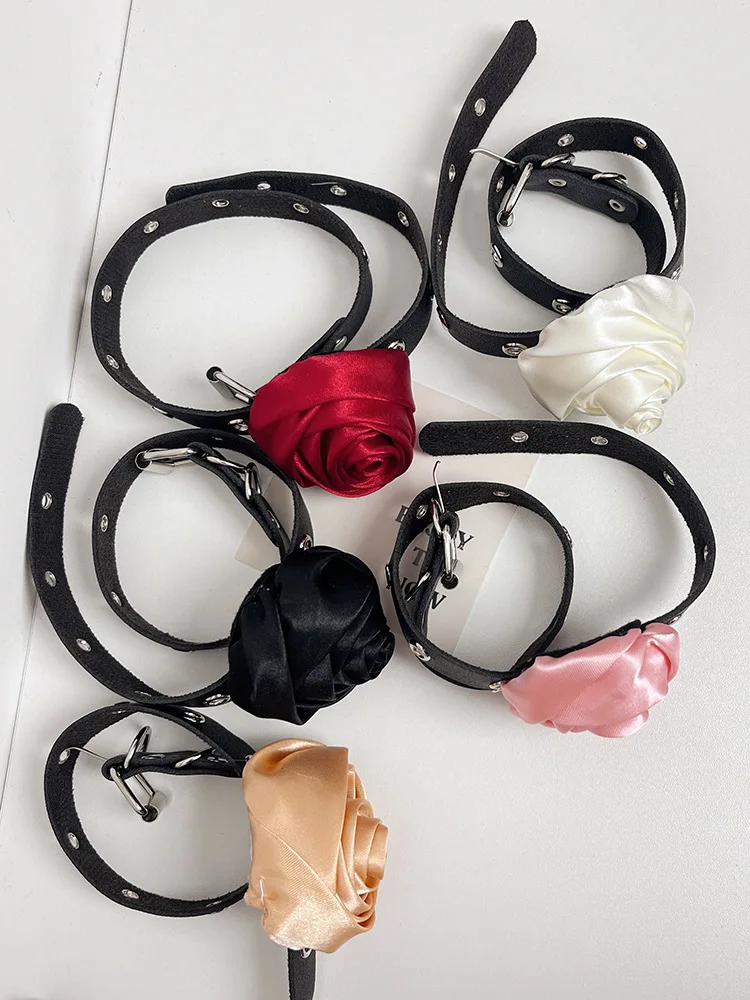 Punk Goth Rose On The Neck Flower Choker For Women Collars Designer Leather Neck Decoration Gothic Jewelry Flower Accessories