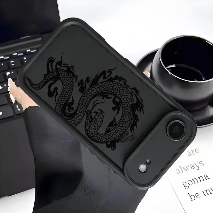 Phone Cover Case for iPhone 17 Pro Max 17e 16 12 Pro 14 Air 11 15 Plus 13 Black Line Dragon Snake view 3