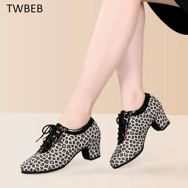 

New Women Tango/Latin Dance Shoes Soft Bottom Leopard Print Modern Salsa Dancing Shoes Ladies 3.5cm-5cm Heels