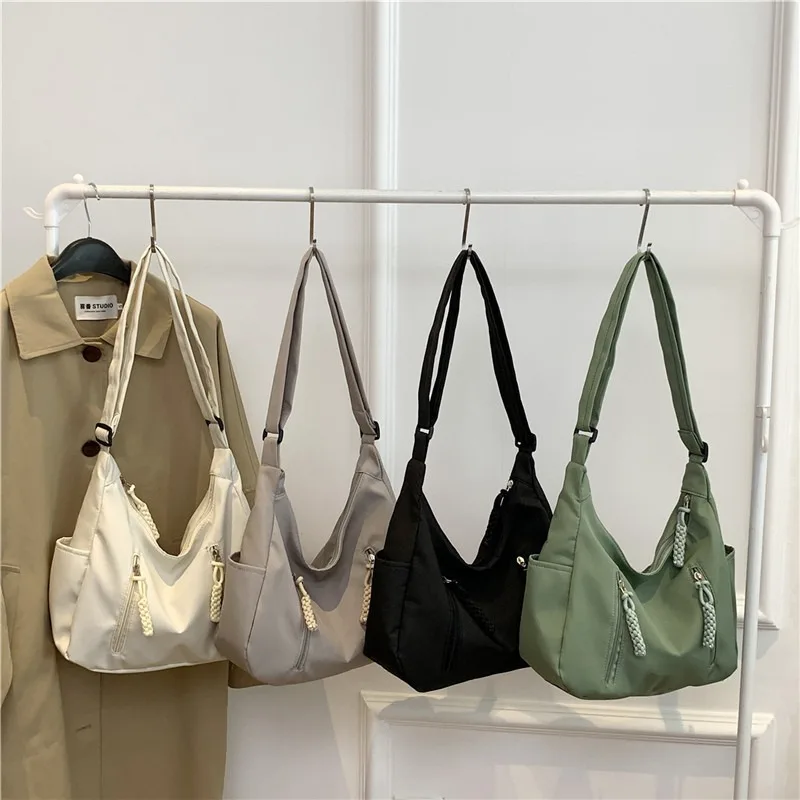 

Nylon Messenger Bag Women Crescent Crossbody Bags Multi-Pocket Lightweight Shoulder Bag Travel Tote Handbag Female Shopping Bag