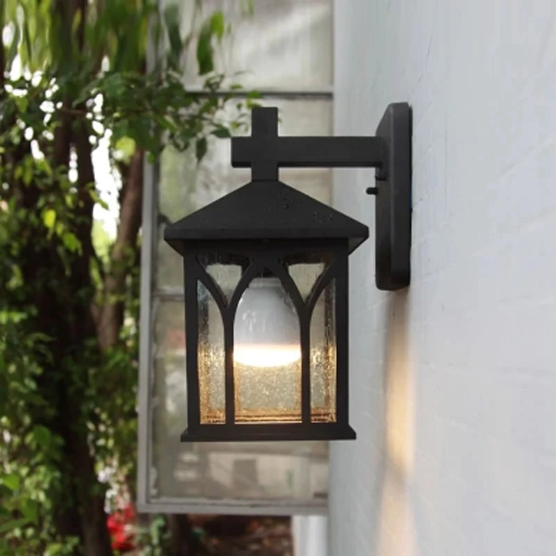 European Simple Wall Lamp Transparent Glass Waterproof Outdoor Garden Doorway Aluminum Alloy E27 Retro Lighting Sconce Fixture