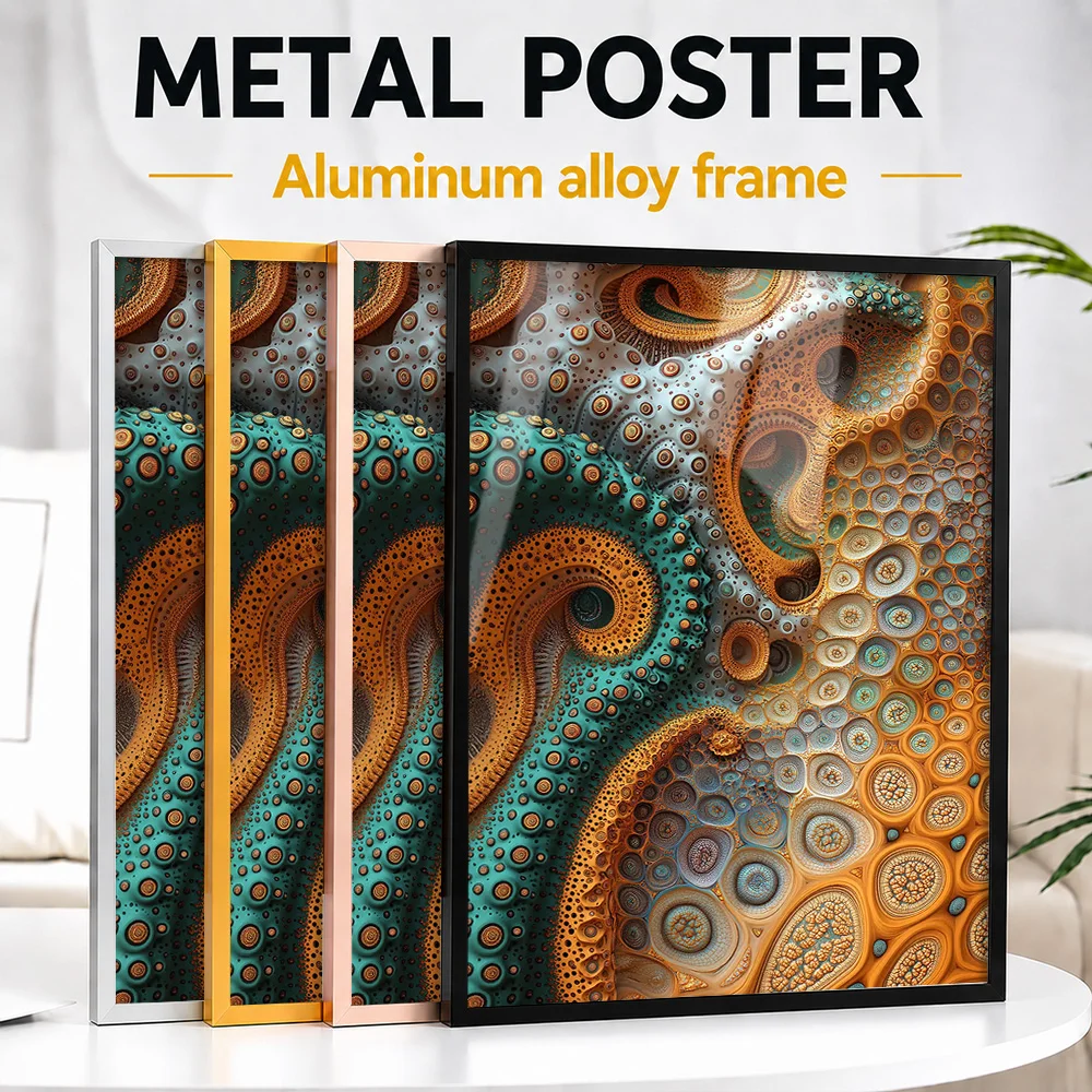 Abstract Organic Pattern Framed Metal Poster Personalized Photo Refined Shape Style Wall Art For Studio Premium Collector Gift