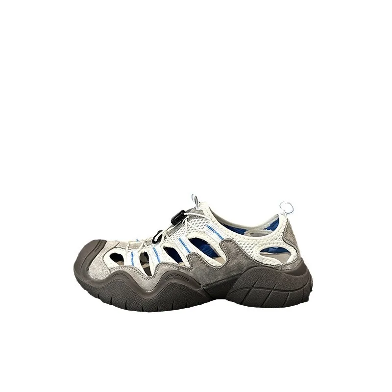 Thick-soled Sandals 2026 New Style Genuine Leather Wedges Shoes for Women Hollowed-out Toe Single Shoe Women's Sandals