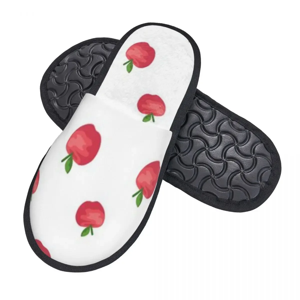 Plush Indoor Slippers Apples Fruits Pattern Warm Soft Shoes Home Footwear Autumn Winter