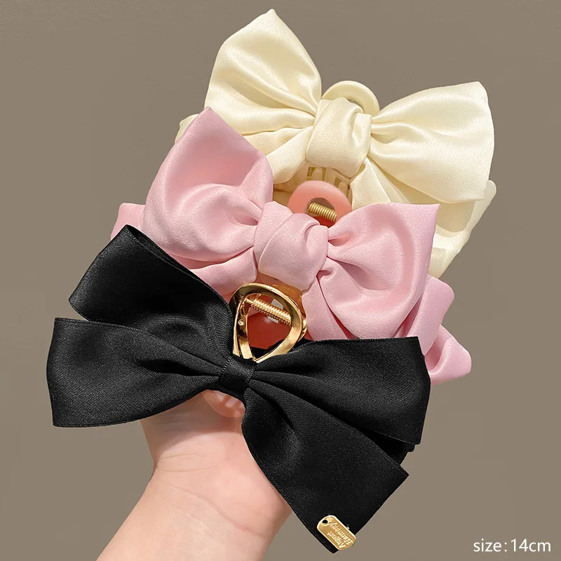 Haarklammer mit Schleife, große Hai-Klaue, Haarspangen, solide Schleife, Haarnadel, Haarspangen für Pferdeschwanz, Damen-Haar-Accessoires, Stirnbänder