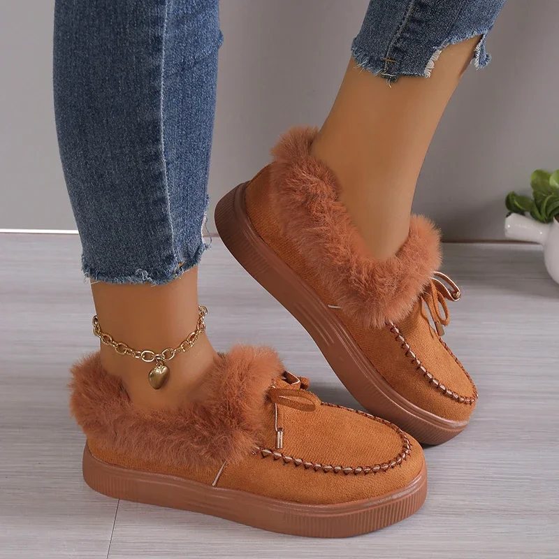 2024 Women Winter Boots Warm Plush Velvet Ankle Snow Boots Lace Up Soft Winter Sneakers Comfortable Cotton Shoes for Women