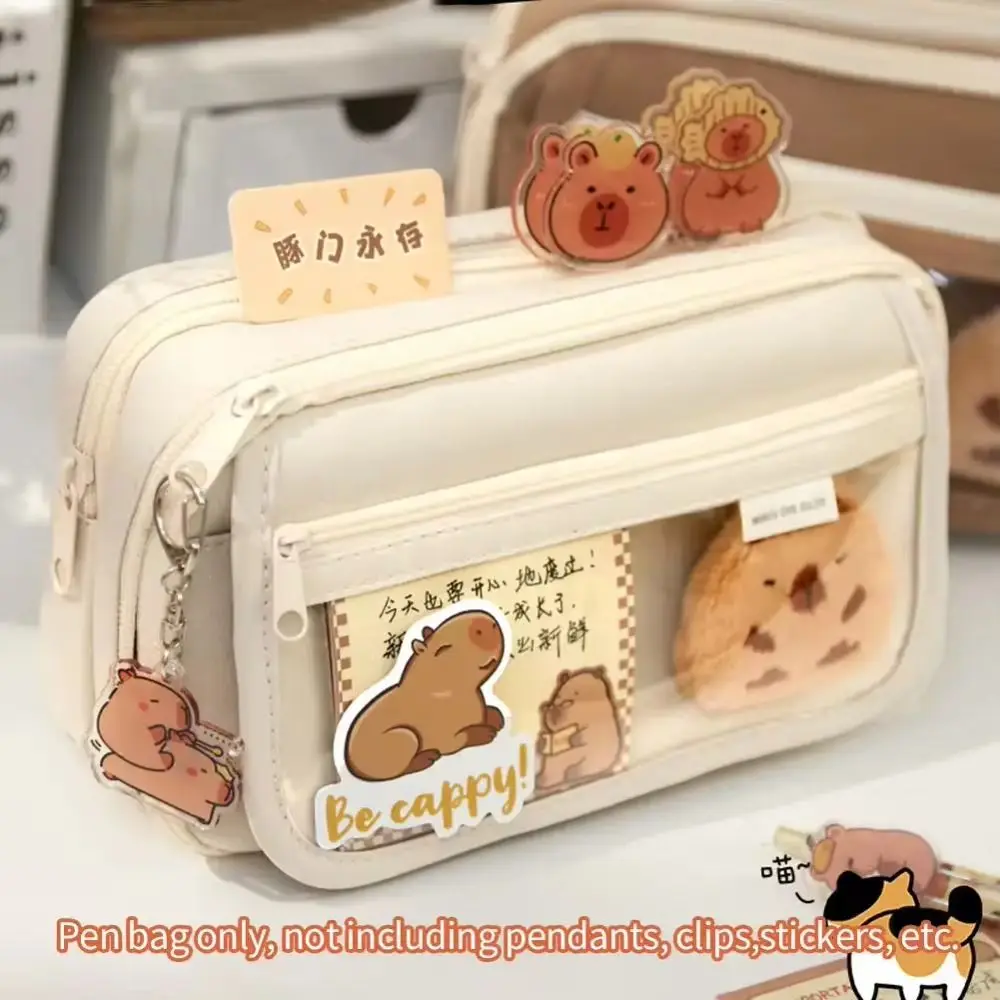 Capybara Transparent Pencil Case Large Capacity with Front Pocket Transparent Pen Bag Zipper Multifunctional Stationery Box