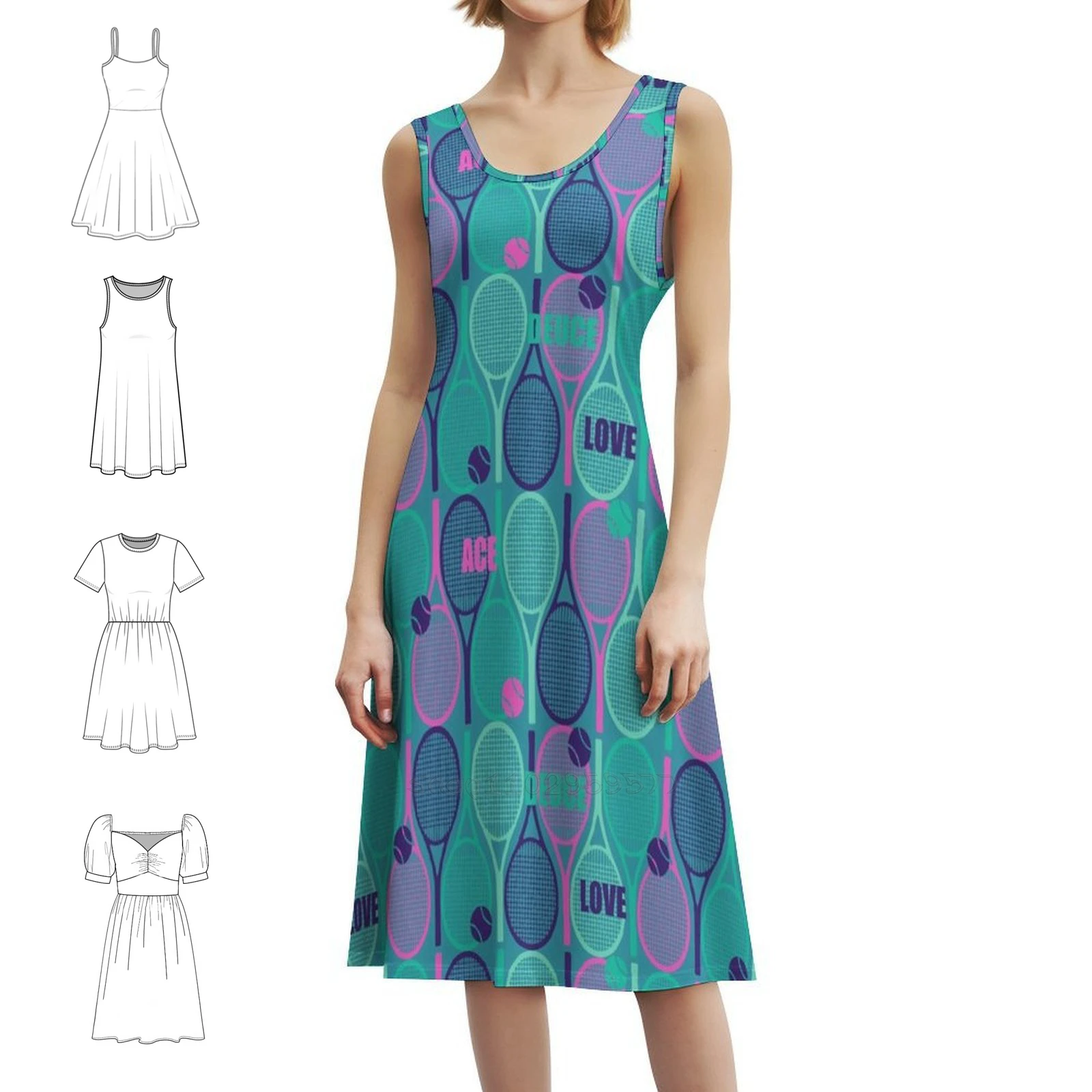 All Tennis Rackets Pattern : Pink Teal Blue And Minty Boho Chic Dress Elegant Fashion Beach Wedding Party Gown Tennis Tenis #1