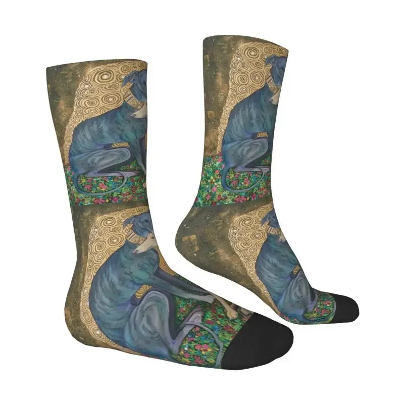 Fashion Mens Gustav Klimt Greyhound Dog Art Dress Socks Unisex Crazy Socks Whippet Sihthound Dog Breathable Crew Sock