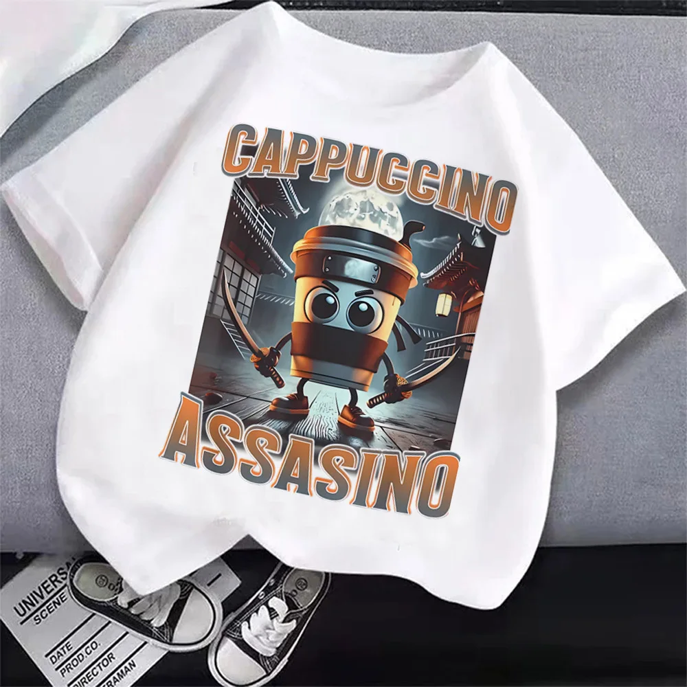 Italian Brainrot T-Shirt Kids Cartoon Anime Print Clothes Round Neck Basic Boys Tops Absorbent Casual Shirts