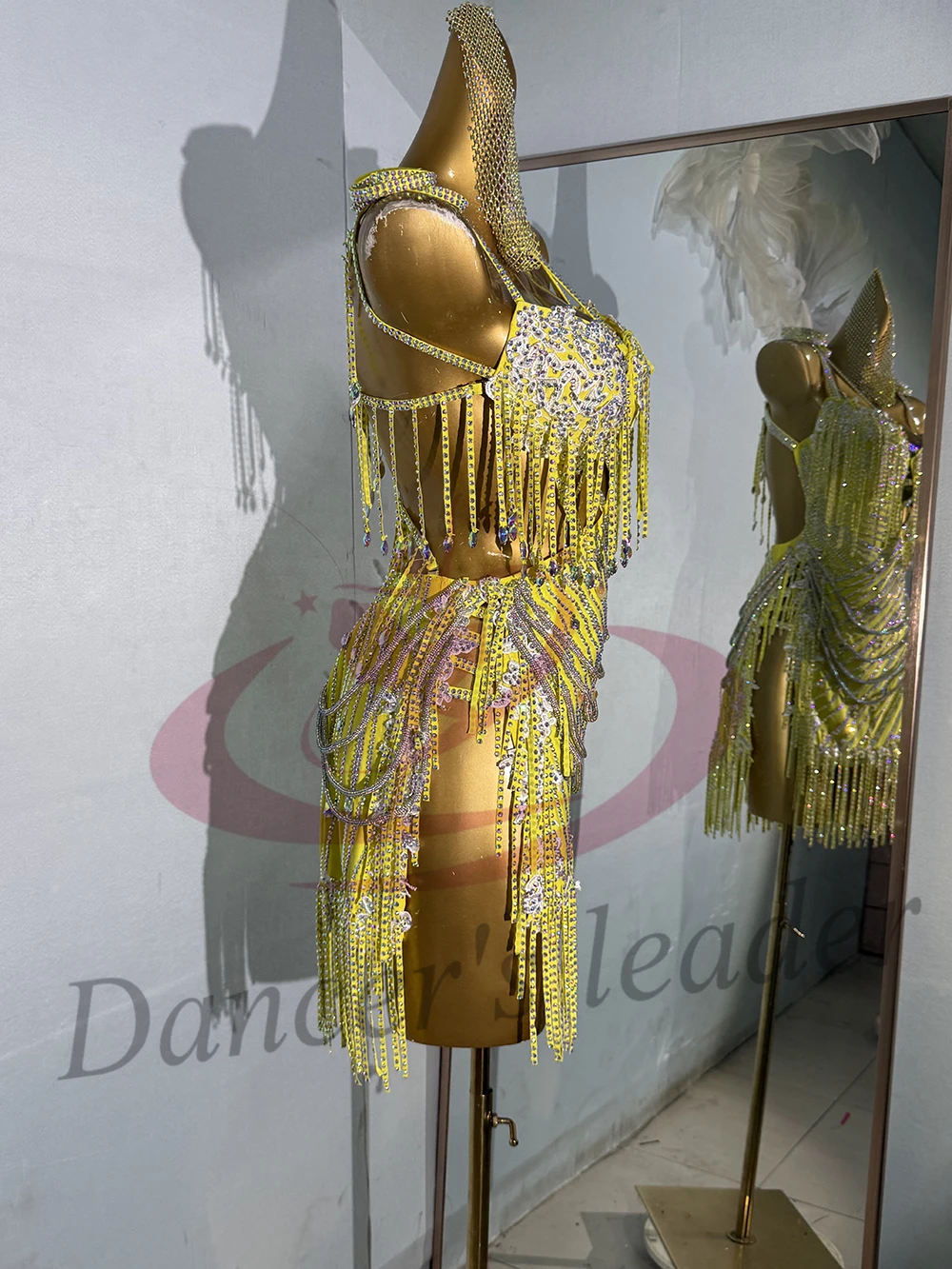 Latin dansjurk voor volwassenen en kinderen AB Stone High-End Aangepaste Diamond Strap Dress Tango Professionele dameskleding