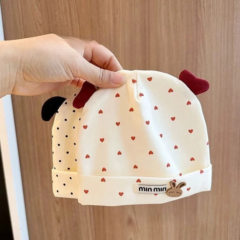 Spring/Fall Thin Cotton Newborn Cap,Polka Dot Bow, Seamless Design,Soft Breathable, Protects Fontanel, Practical for All Seasons