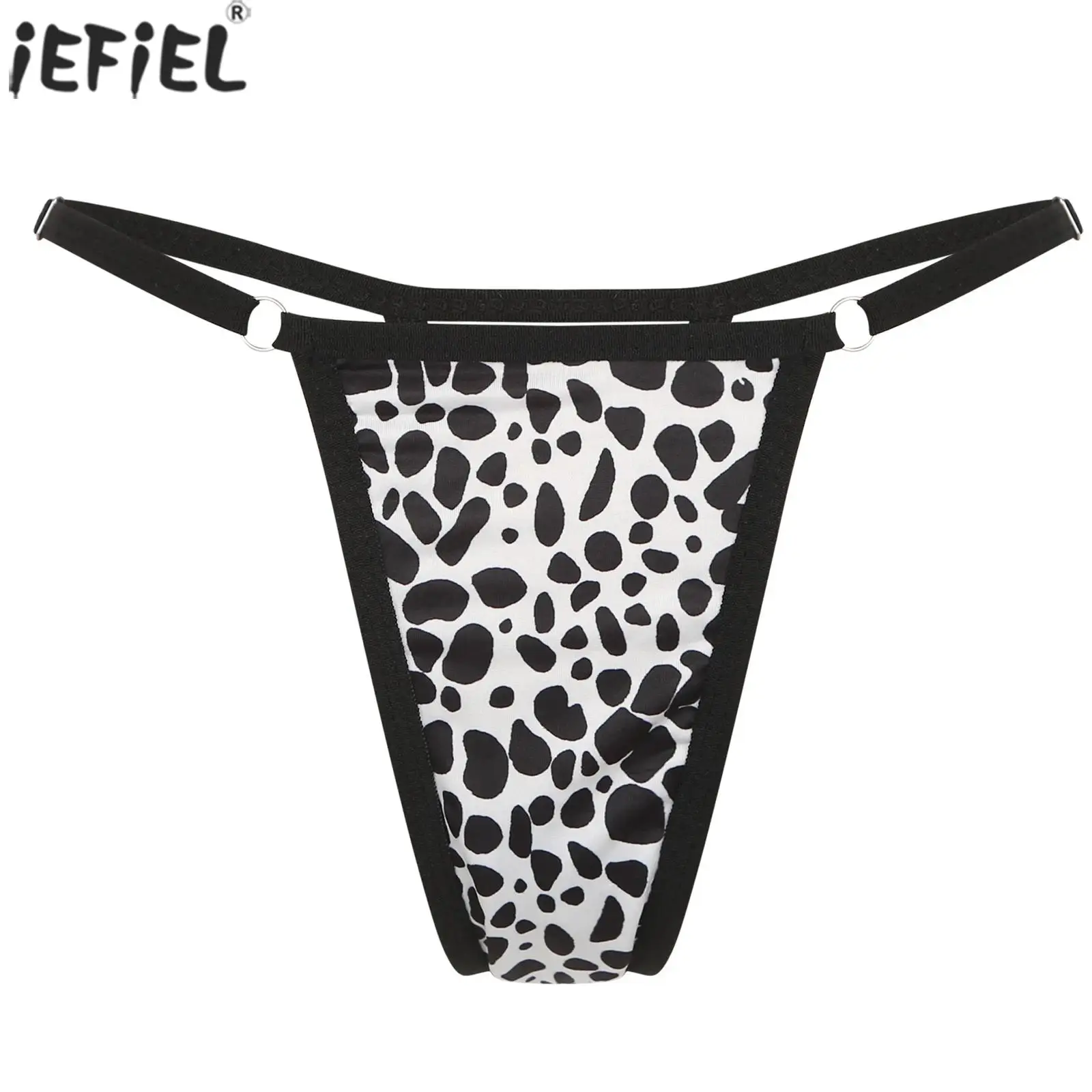

Women Sissy Leopard Printed Micro T-back Thong Adjustable Waist Low Rise Mini Bikini Panties Underwear Bikini Swimwear Nightwear