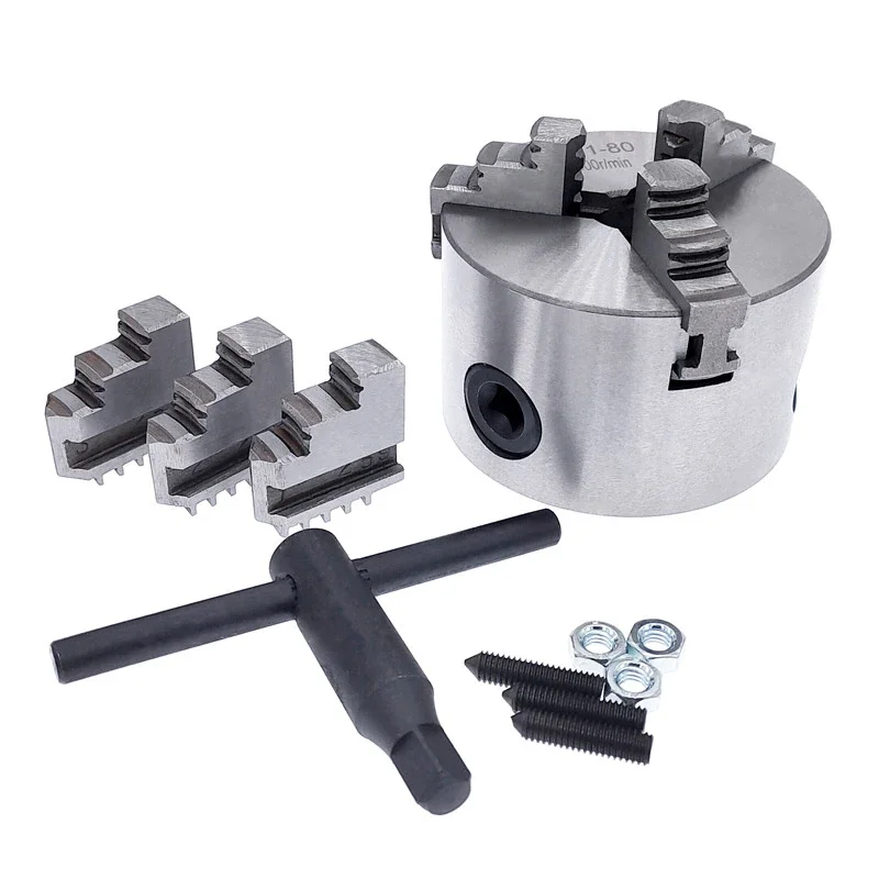 1Set K11 80 3-Jaw Lathe Chuck Manual Self-Centering Metal K11-80 Lathe Chuck With Jaws Turning Machine Tools Accessories