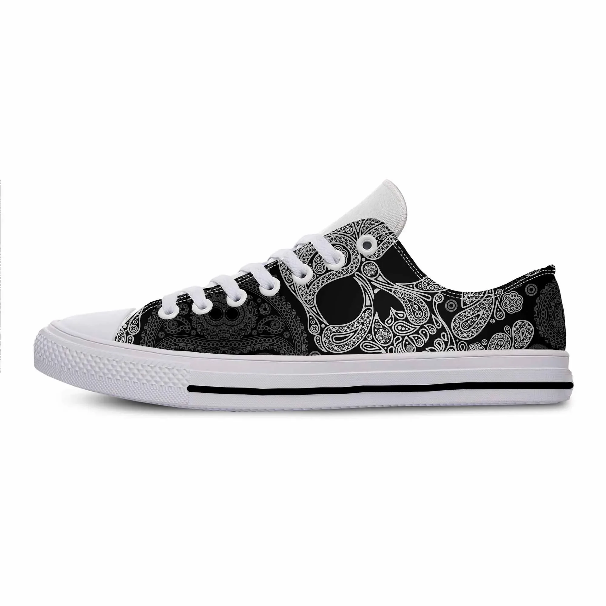 Gula tengkorak Paisley kerangka Goth Gothic horor kasual sepatu kain atasan rendah nyaman bernapas 3D cetak Sneakers Pria Wanita