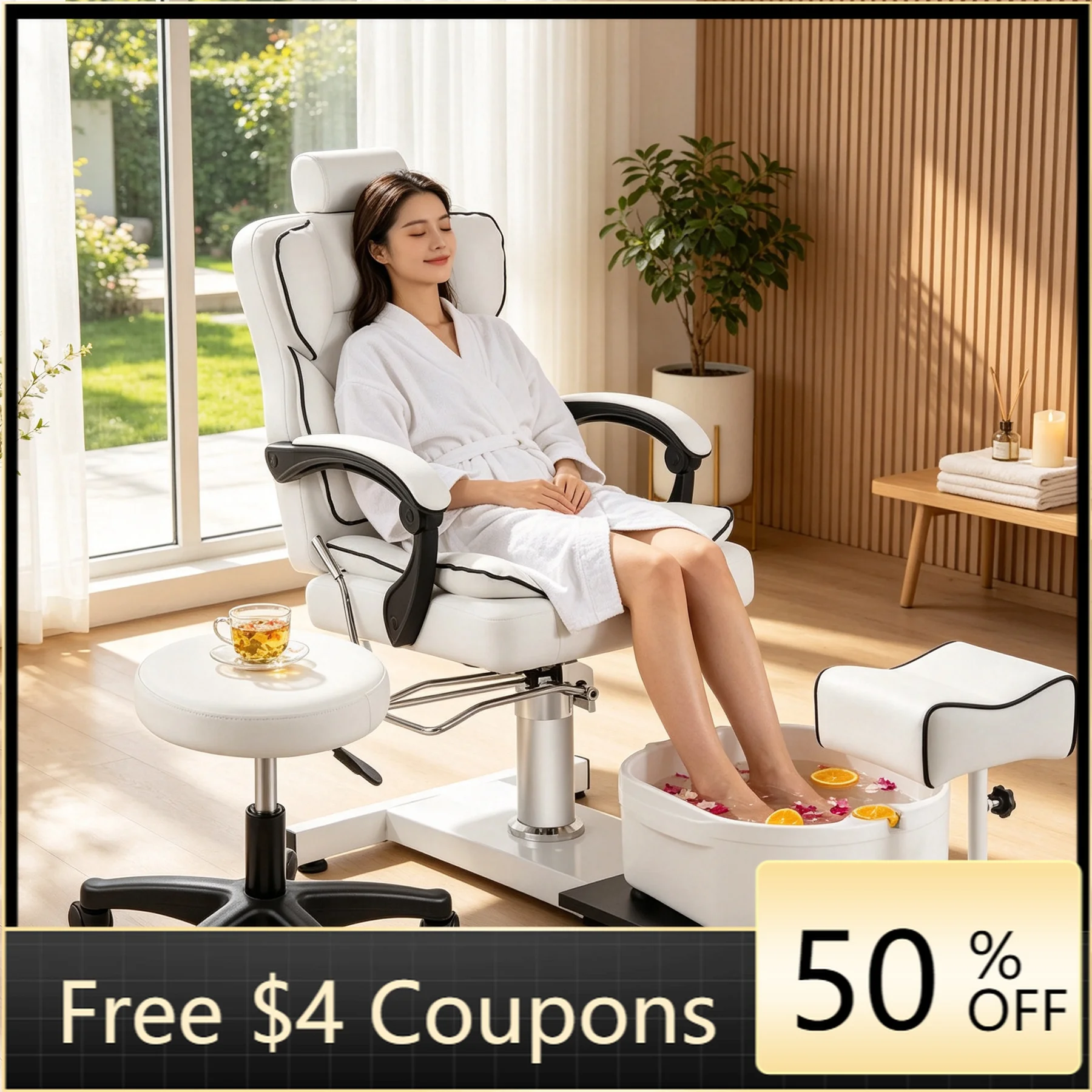 Reclining Shampoo Chair with Foot Spa Basin, Hydraulic Salon Barber Chair for Hair Washing & Foot Care