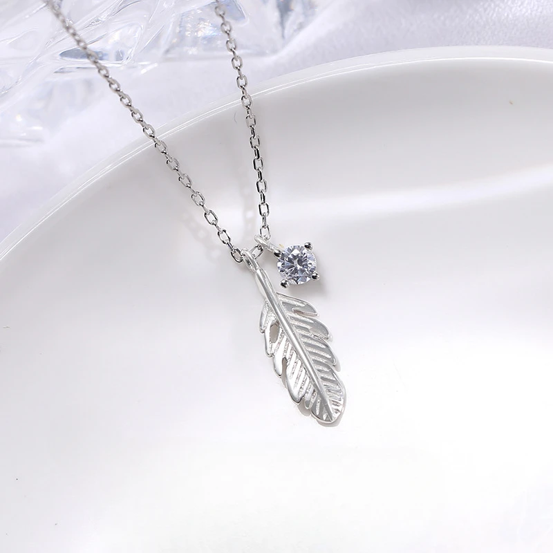 Feather Pendant Necklace Women's S925 Sterling Silver Mori Sweet Literary Personality Jewelry