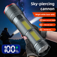 7200mAh Highlight Flashlight COB Side Light Outdoor Camping Work Light Aluminum Alloy Zoom Colorful Digital Display Flashlight