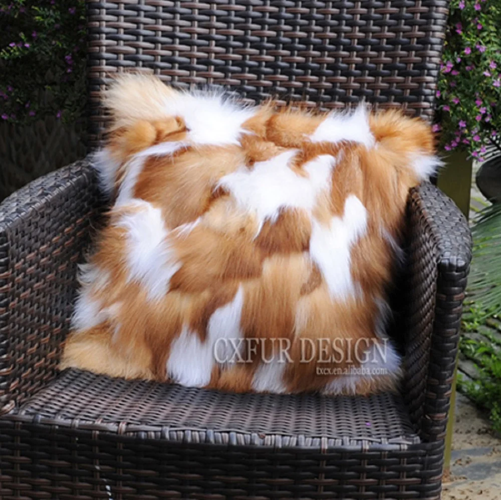 CX-D-33G Home China Factory Wholesale Patchwork Real Fox Fur Pillow Cover