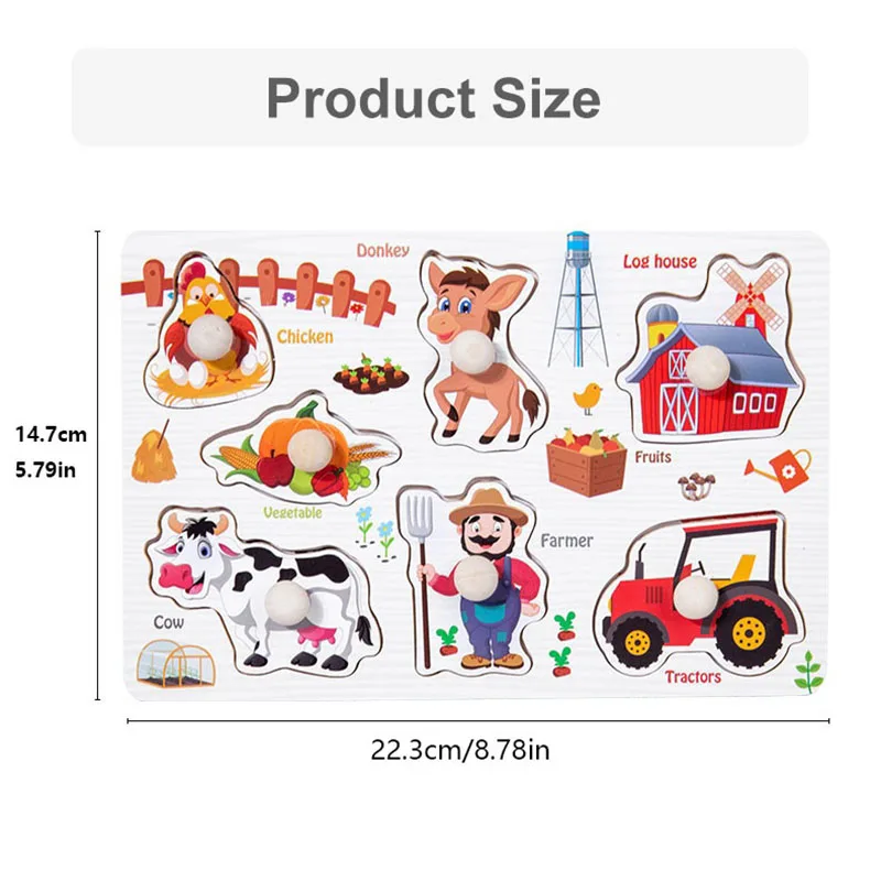 Bambini giocattoli educativi Montessori per bambini Puzzle in legno Cartoon Animal Fruits Shapes Learning Hand grip Board Jigsaw Games