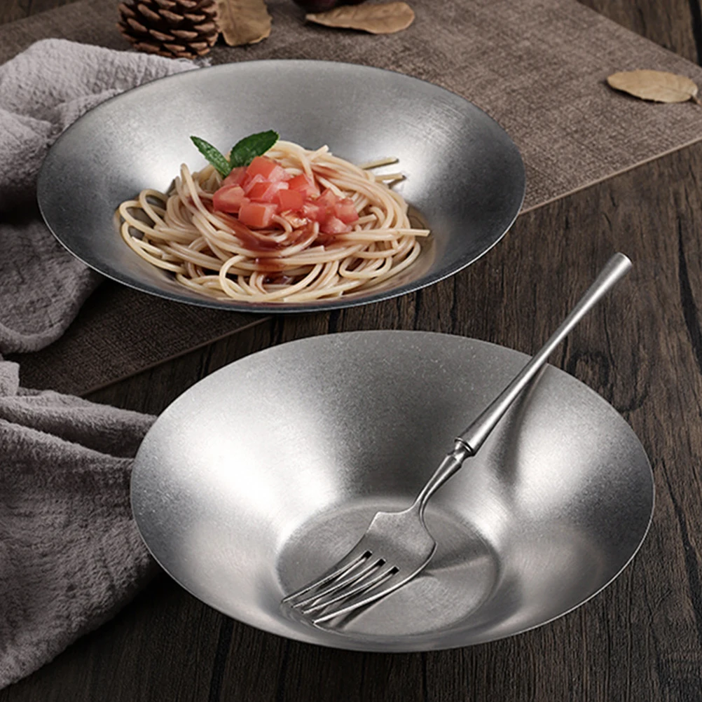 

Thickened Stainless Steel Vintage Large Capacity Bowl Multipurpose Metal Food Container for Pasta Salad Ramen Serving Kitchen