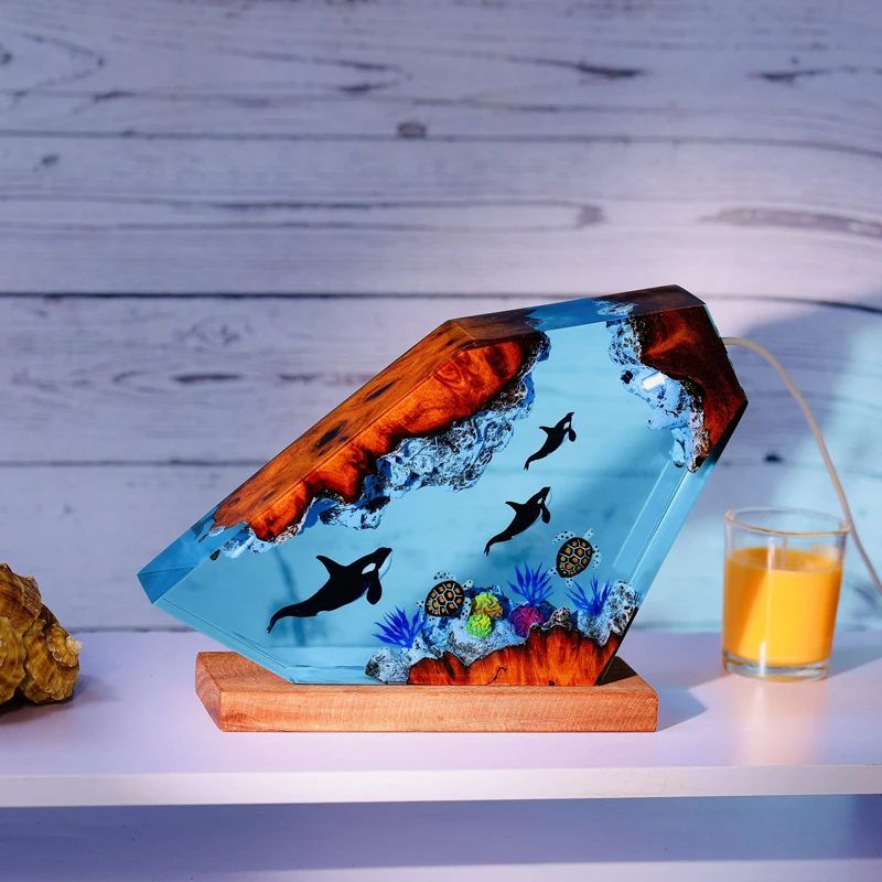 Lampe de table en résine pour l'exploration des fonds marins, veilleuse à thème de tortue et d'épaulard, décoration d'art créatif, chargement USB