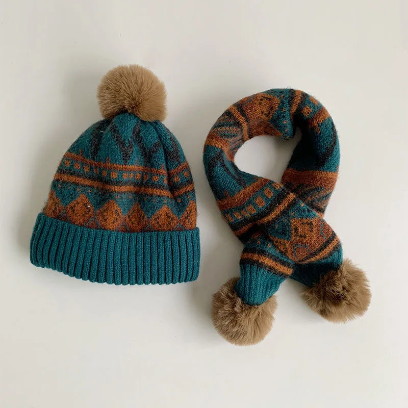 Baby Hut Herbst und Winter Kinder Wolle Hut Lätzchen Set Jungen und Mädchen Ohren schützer Schal zweiteiliges Set warm