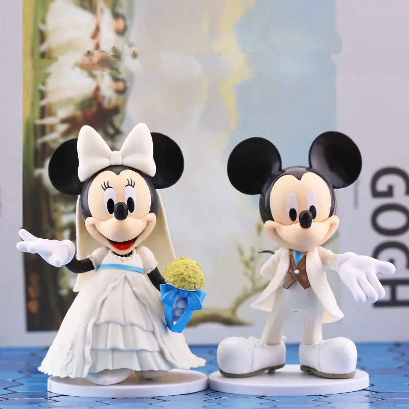 Disney Figures Mickey Mouse white wedding dress Minnie Birthday Party Cake Decoration PVC Action Figures Toys for marry gift