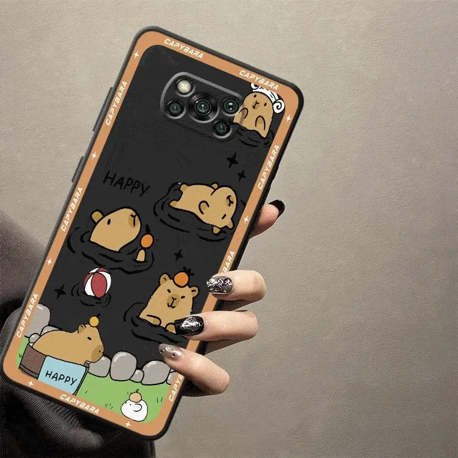 لطيف الكرتون كابيبارا الأسود لينة غطاء الهاتف القضية ل Xiaomi Poco M5 F1 C71 C61 F3 C75 X3 X4 X5 X7 Pro C40 C50 M3 M4 M7 Pro
