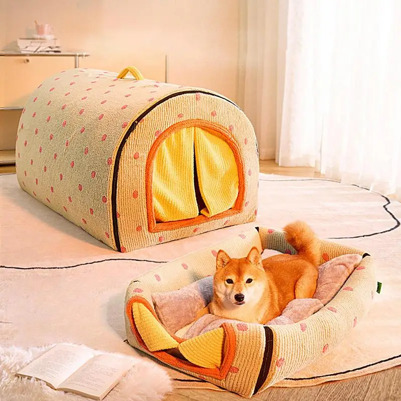 

Cozy Dog House Bed Thickened Winter Cat House Dog Cave Washable Cat House Winter Indoor Foldable Stray Cats Dogs Tent Shelter