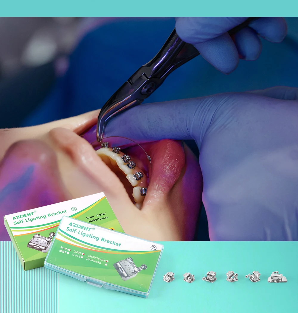 5 Packungen Azdent Dental Kieferorthopädische Zahnspangen Passive Selbstligierende Brackets mit Bukkalröhrchen Mini MBT Roth 0.022 Haken 345 Ortho-Werkzeug – Detail 10