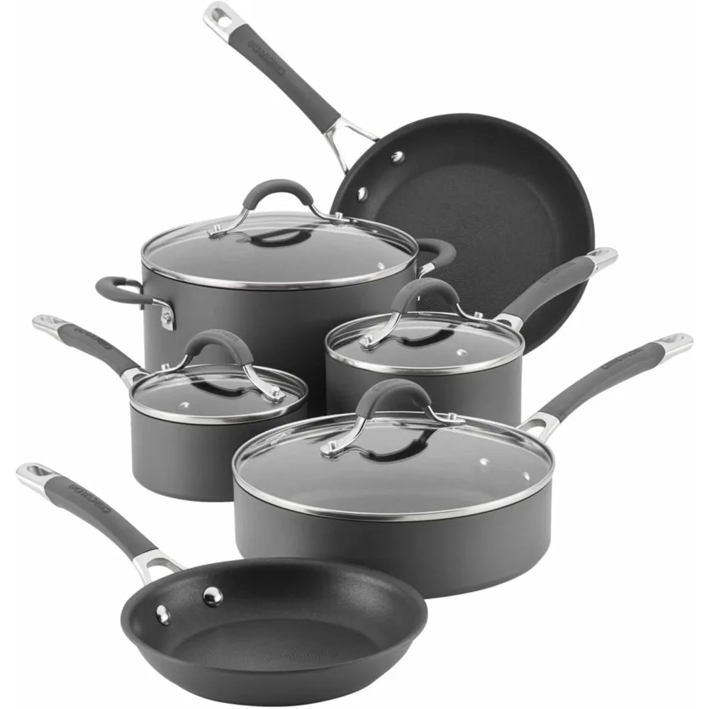 

Набор посуды Circulon Radiance из 10 предметов с твердым анодированным антипригарным покрытием серого цвета