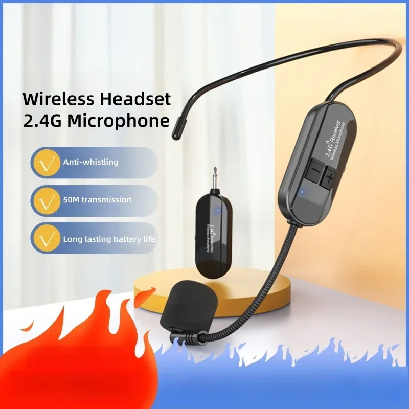 2.4G Wireless Head Mounted Microphone For Guided Tours Amplifier Teacher Audio Sound Conference Speech Condenser Mic 6.5mm 3.5mm