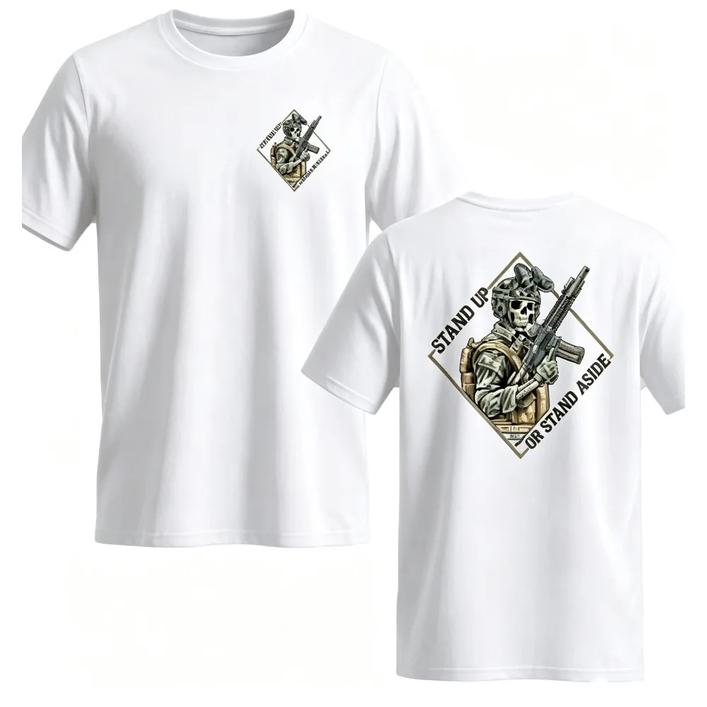 2026 New Stand Up or Stand Aside Military Tactical Warrior Skeleton T-shirt Gym Graphic Short Sleeve Tops Men S-4XL