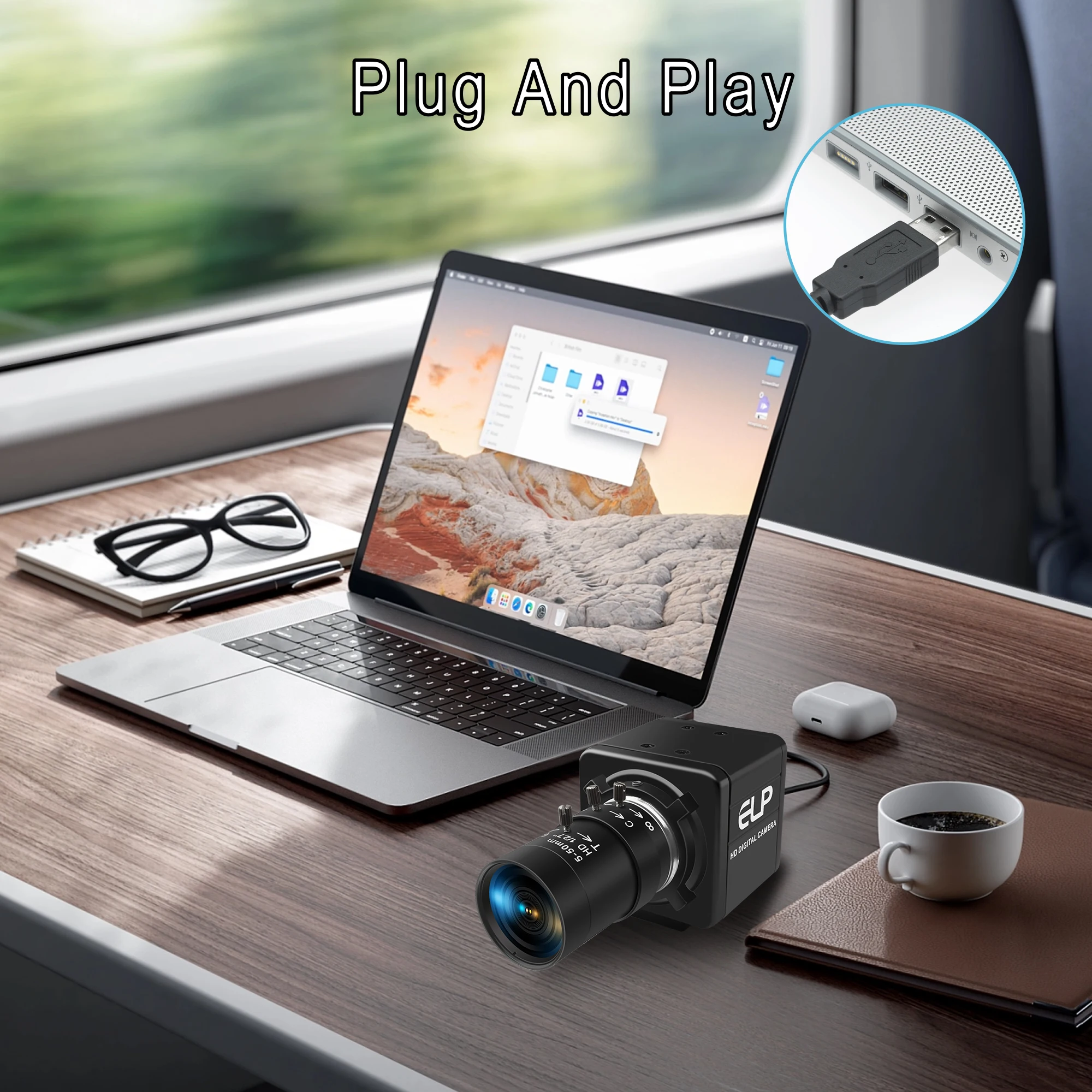 ELP 8MP Industrial USB Camera 10X Optical Zoom Manual Focus Webcam with Varifocal Lens Plug and Play Computer Camera for Windows