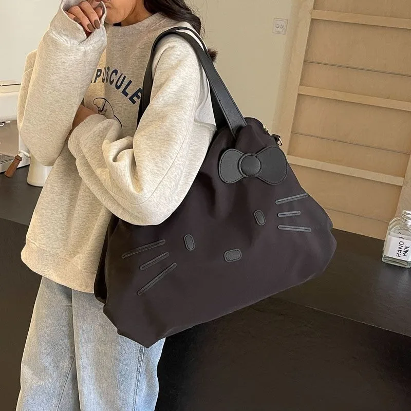 

Hello Kitty Single Shoulder Large Capacity Tote bag Nylon Original Handbag Cute Women's Travel bag Casual Shopping bag