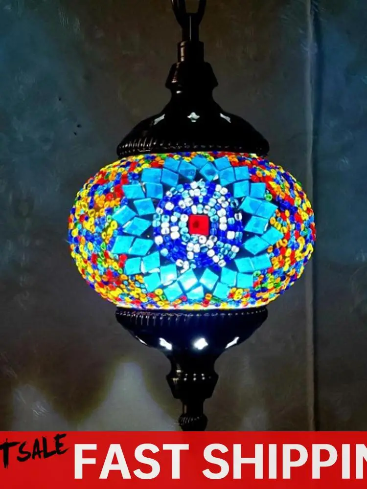 

Turkish Moroccan Mosaic Hanging Ceiling Lamp E27 Turkish Retro Lighting Restaurant Club Single Head Chandelier Home Decoration