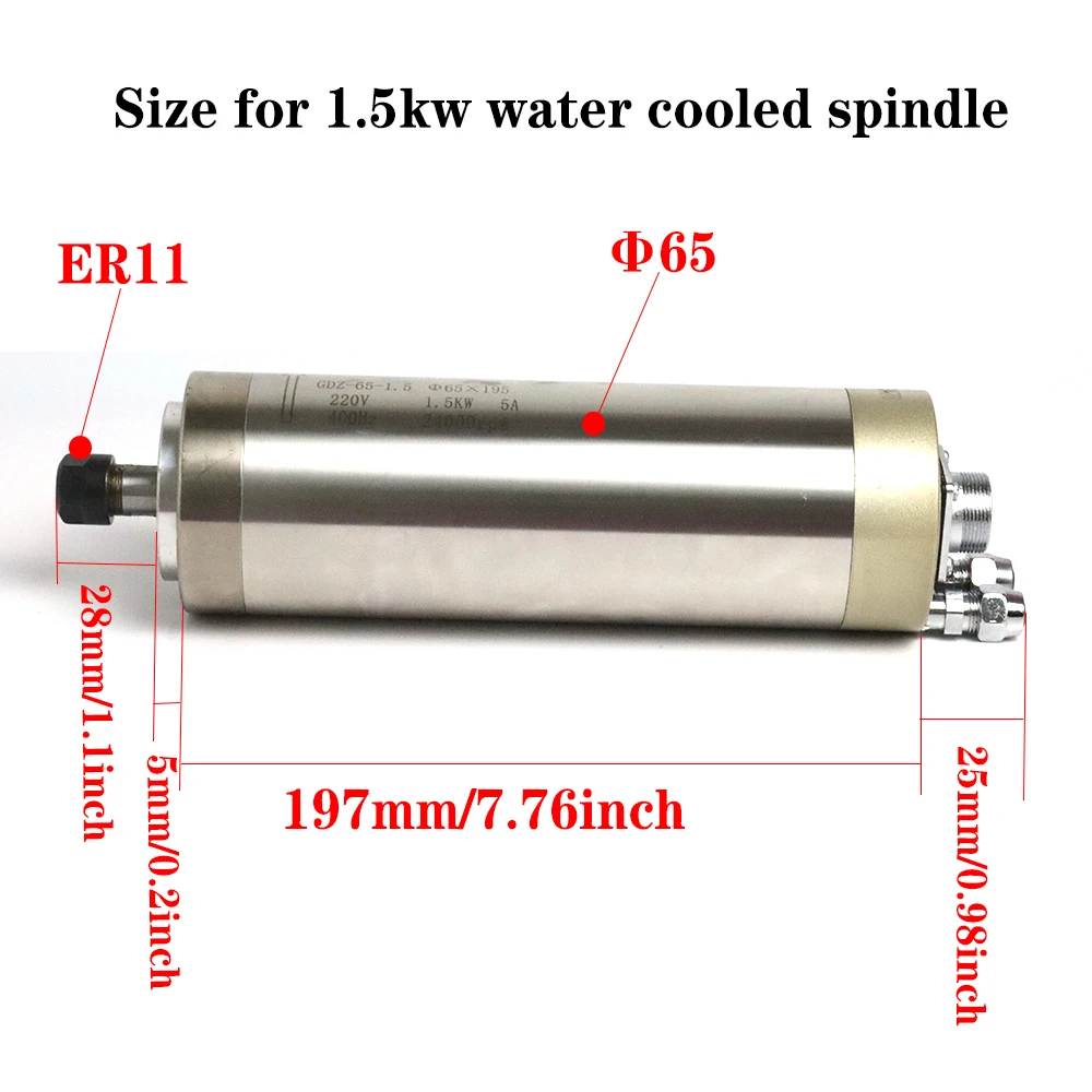 1.5KW Water Cooled Spindle Motor ER11 For CNC Engraving Machine With 4 Bearings C7005X2 & C7002X2 For Engraving.