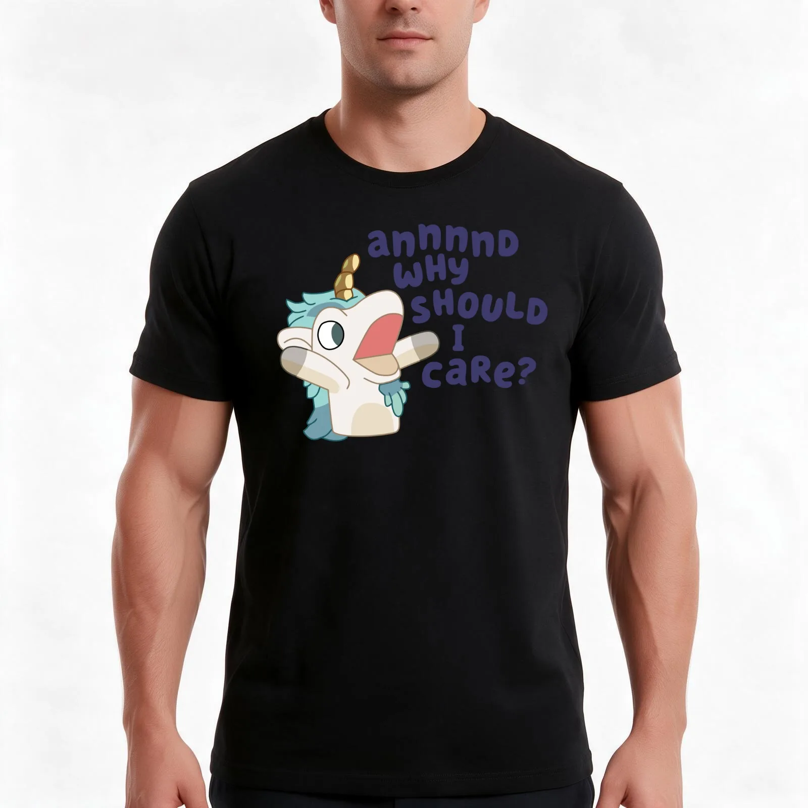 Unicorse - And Why Should I Care T-Shirt, Summer Casual Cotton Tee, Oversized Streetwear Tops, Vintage Graphic Print