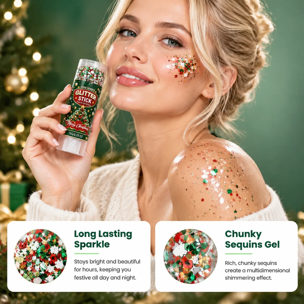 Xmas Party Glitter Crayon Shimmering Body Gel Stick Festival Face Hair Makeup Rotary Portable Net 15g Hair Body Festival Events