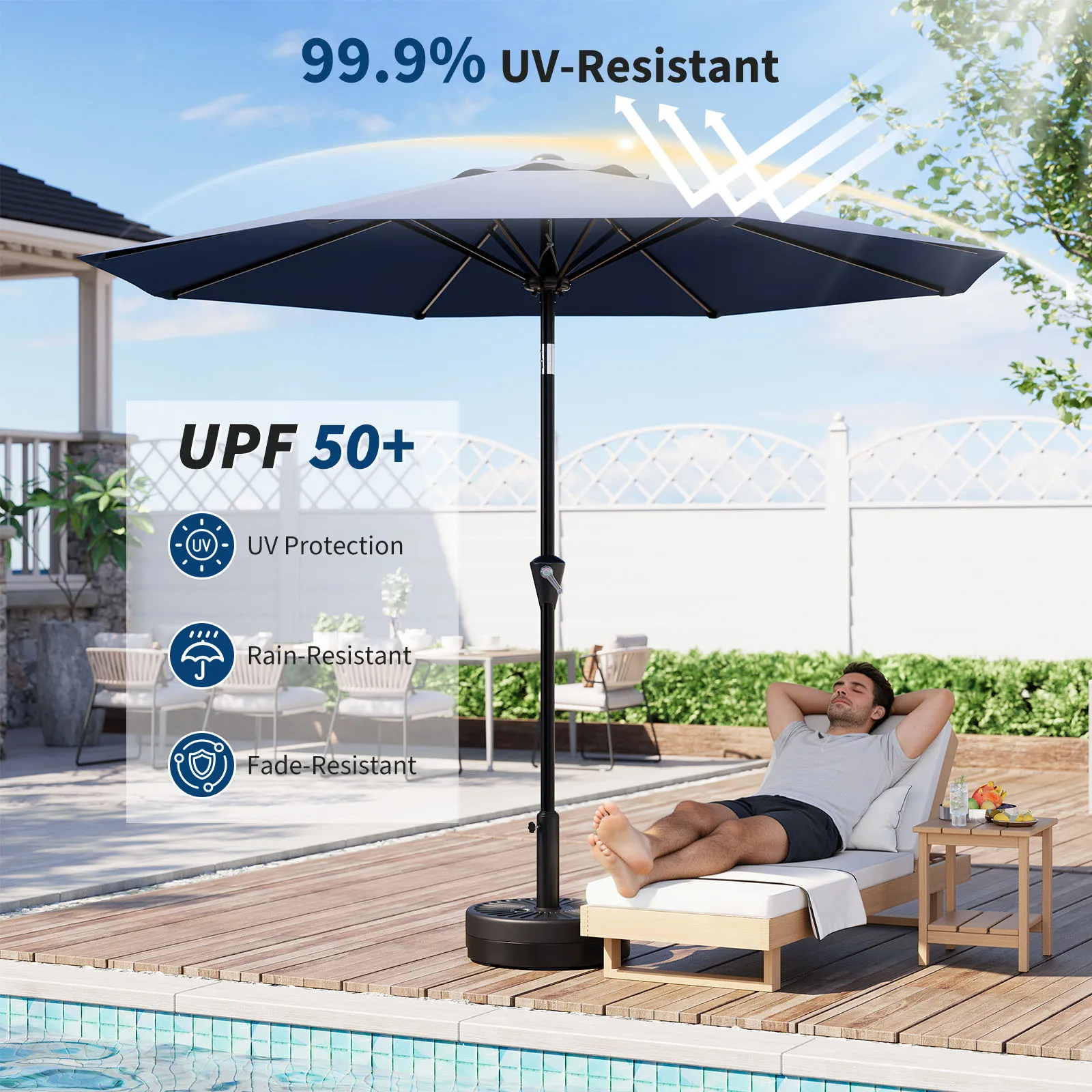 10ft Outdoor Patio Market Umbrella for Table - Crank Lift & Push-Button Tilt - Vented UV-Resistant Water-Resistant Canopy, 8-Rib Frame - For Pool/Deck/Yard/Garden