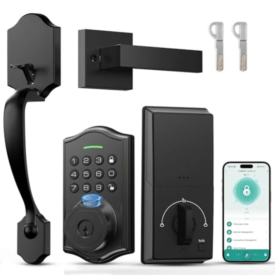 

Keyless Entry Door Lock with HandleFingerprint Smart Front Door Lock Set APP Control Electronic Keypad Deadbolt with Lever Hand
