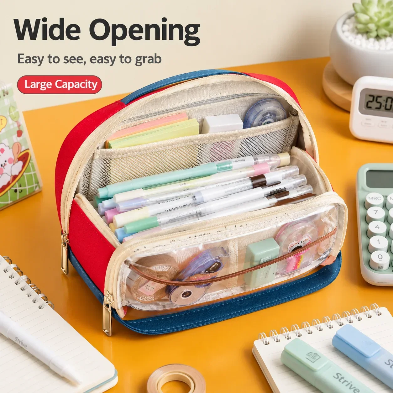 Minimalist Foldable Pencil Case, Clear Standing Design for Boys, Large Capacity Exam Pen Pouch